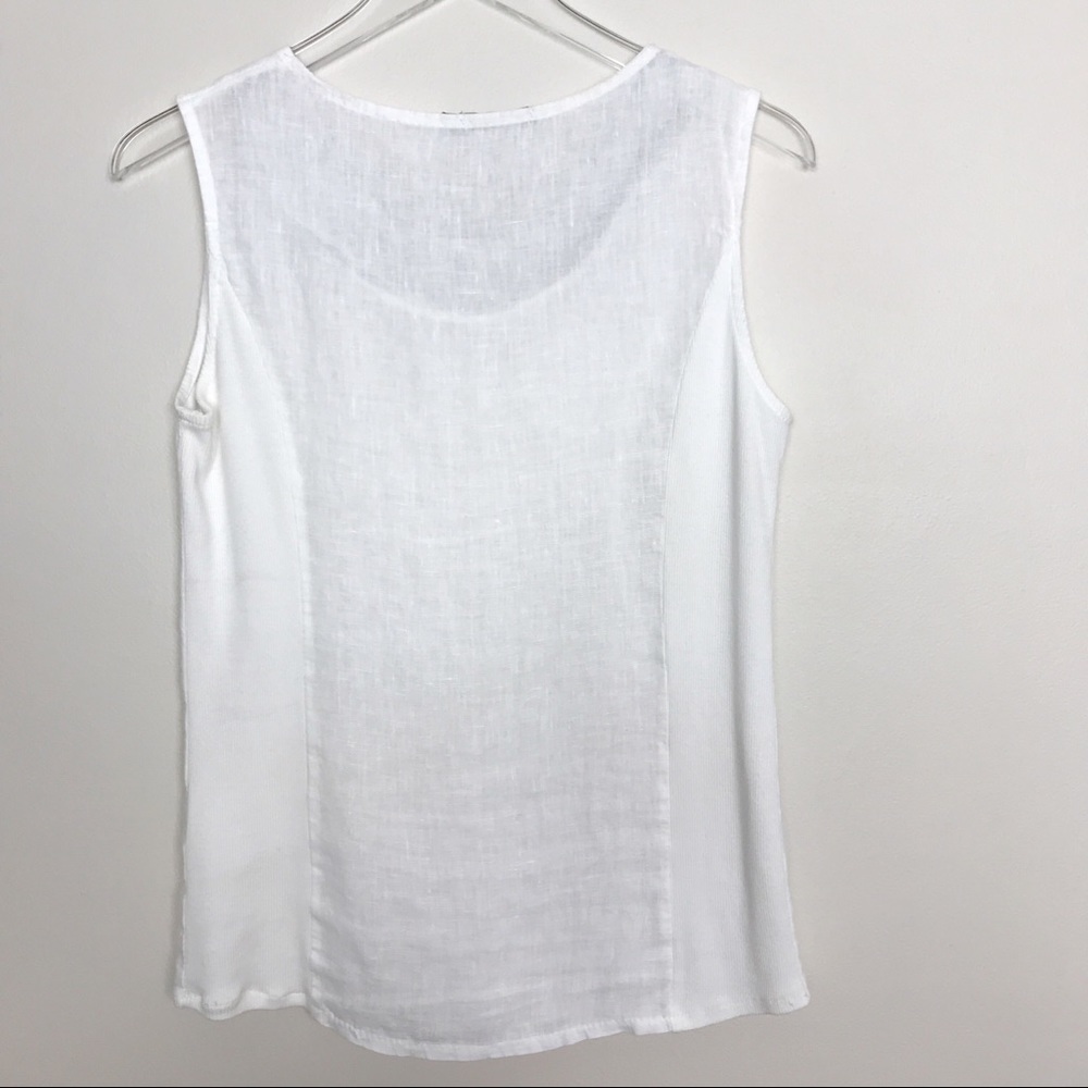 Lungo L’arno White Linen Tank Beaded Neckline Sz S - Picture 2 of 8